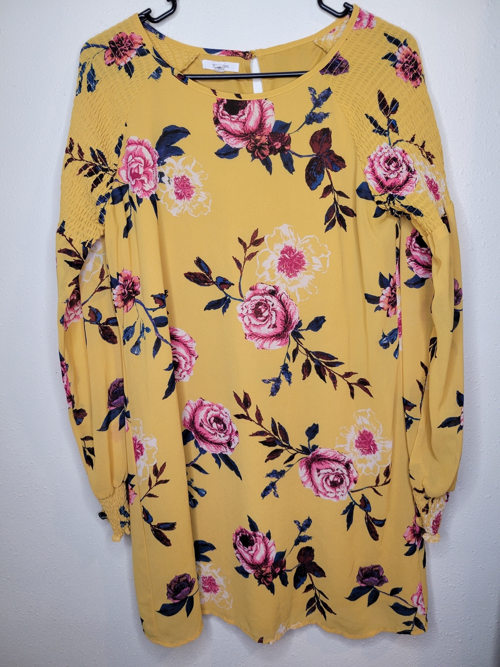 Maurices Yellow Floral Long Sleeve Tunic Dress